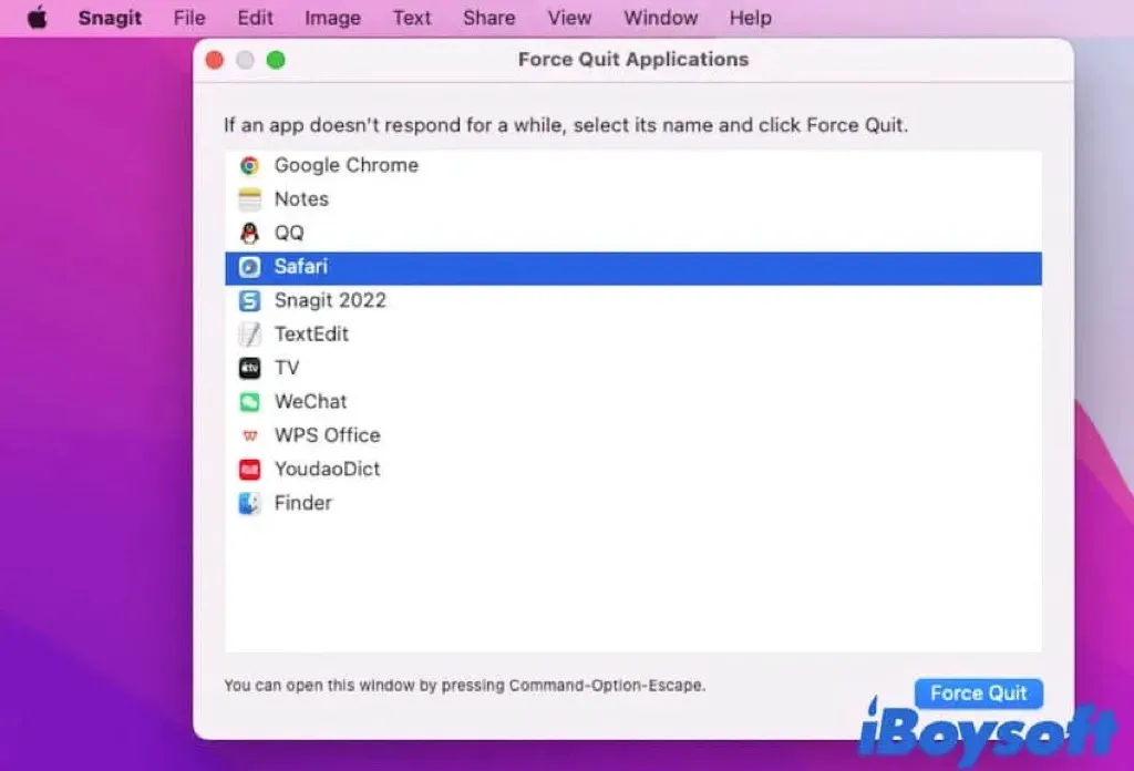 forçar encerramento de aplicativo no Mac