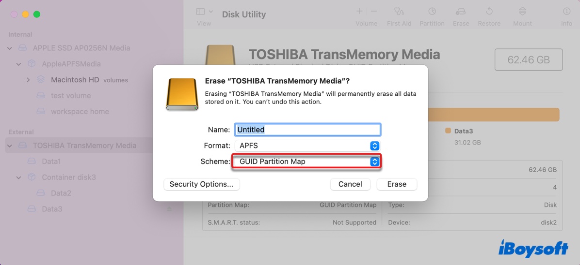 Erase the drive that you cannot partition and choose GUID Partition Map