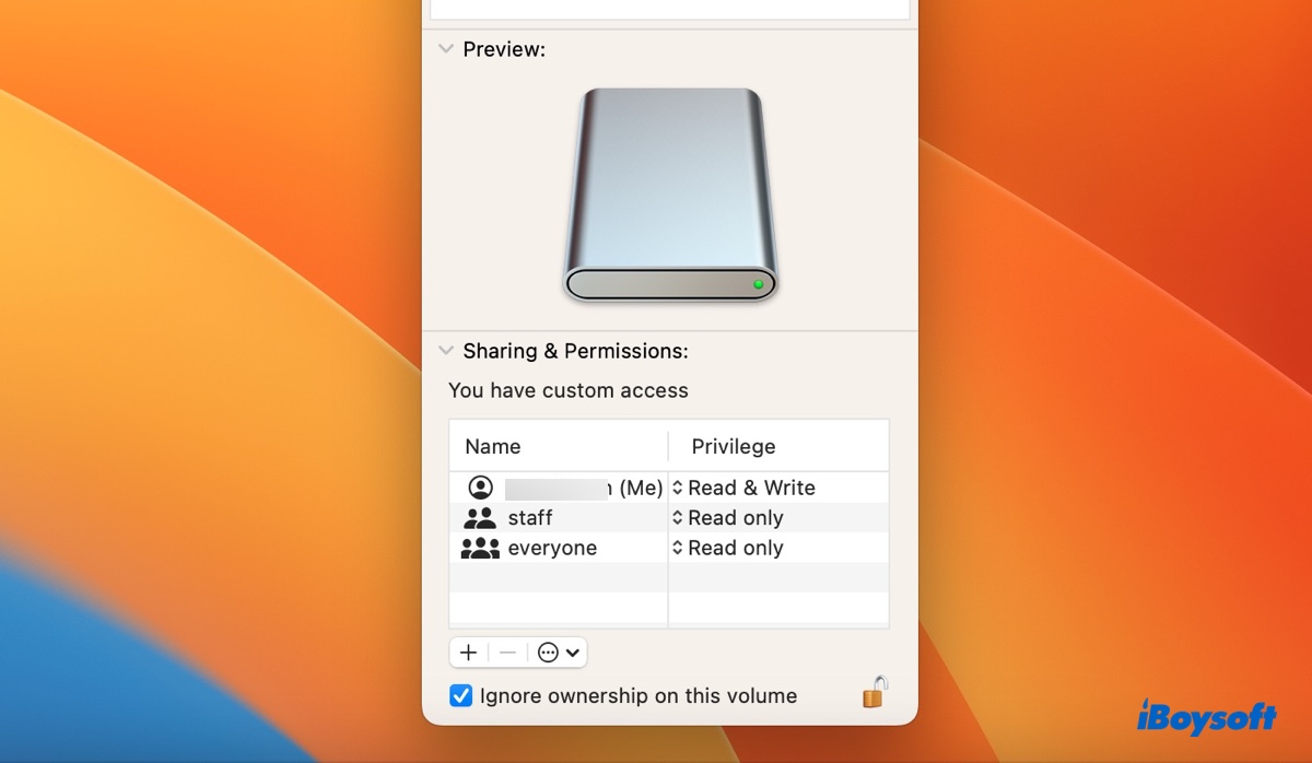 Aktivieren Sie das Ignorieren von Besitzrechten in diesem Volume