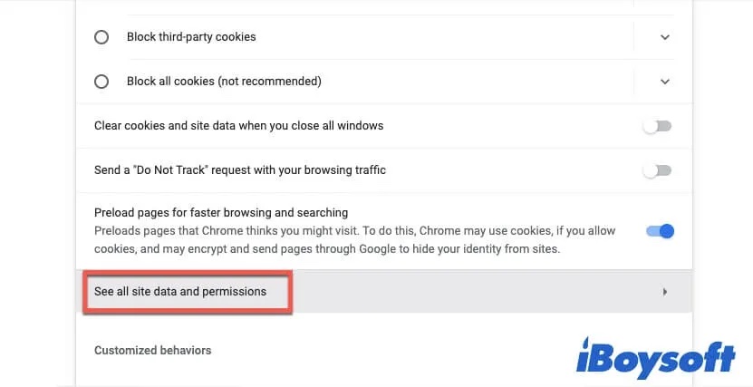 click See all site data and permissions in Chrome