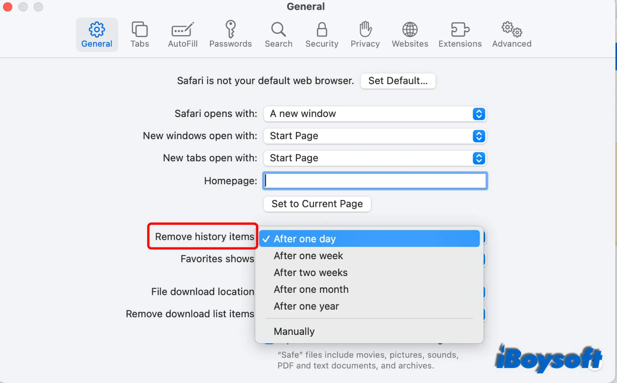 automatically remove history items Safari