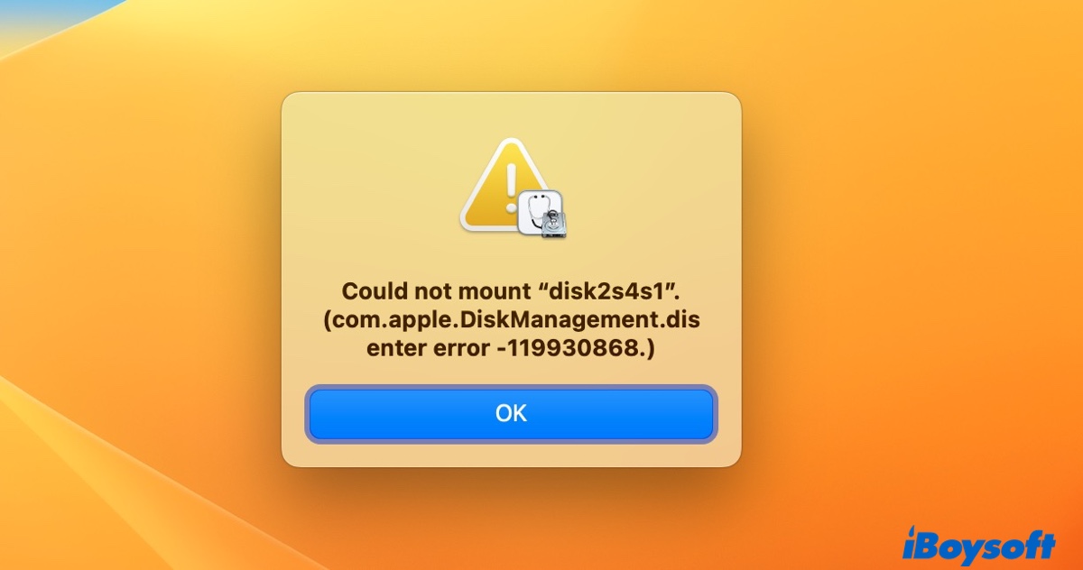 com apple diskmanagement disenter erro 119930868 no Mac