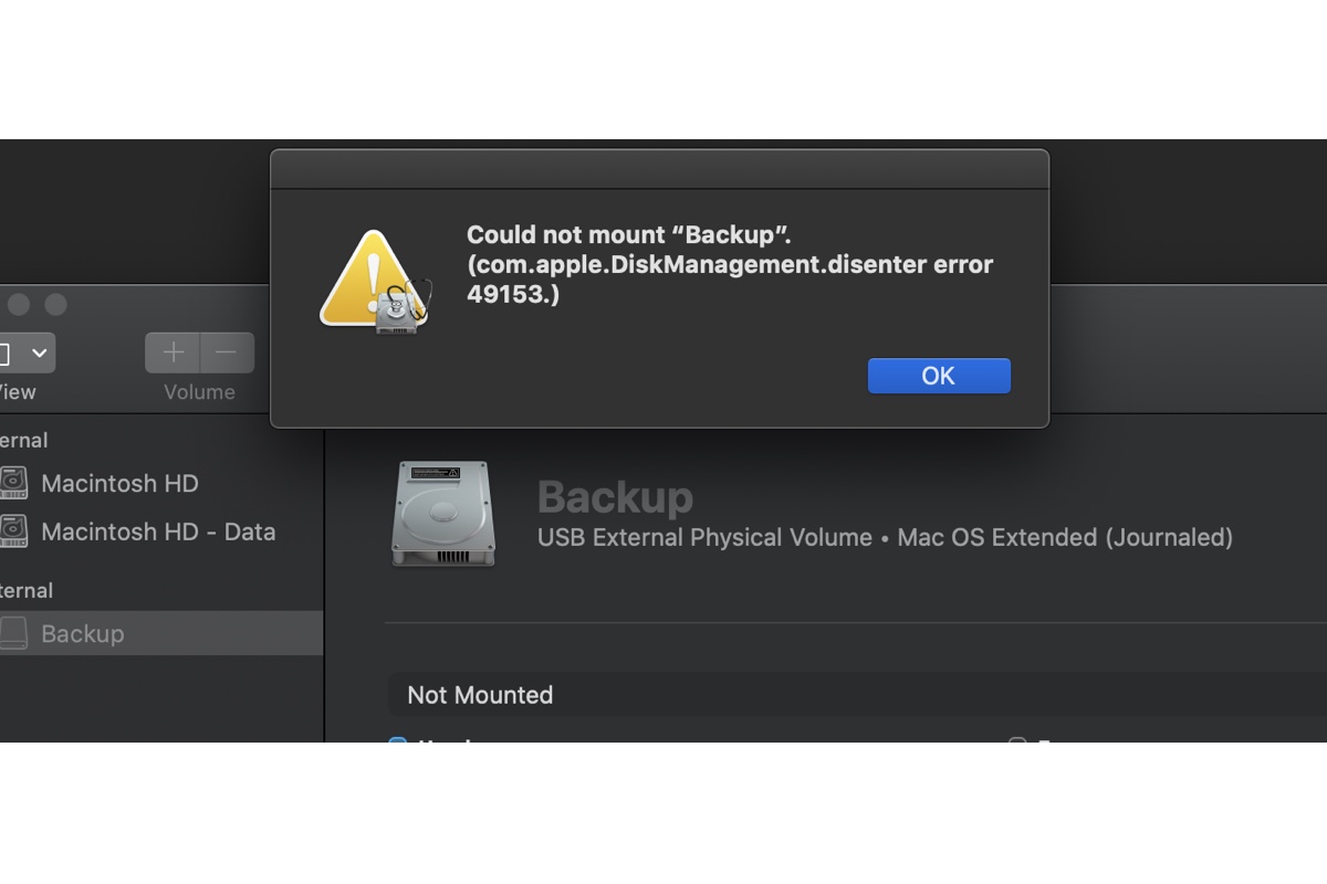 com apple DiskManagement disenter Fehler 49153 auf Mac