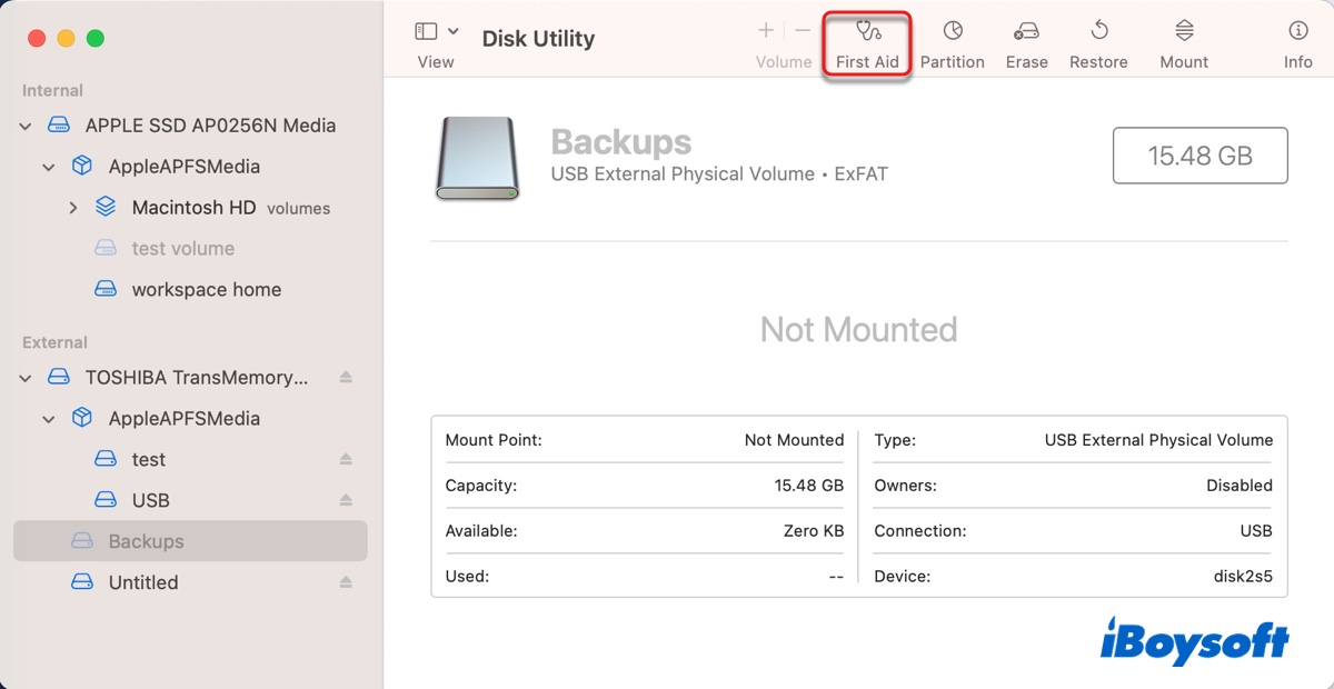 Reparar o drive incompatível no Utilitário de Disco