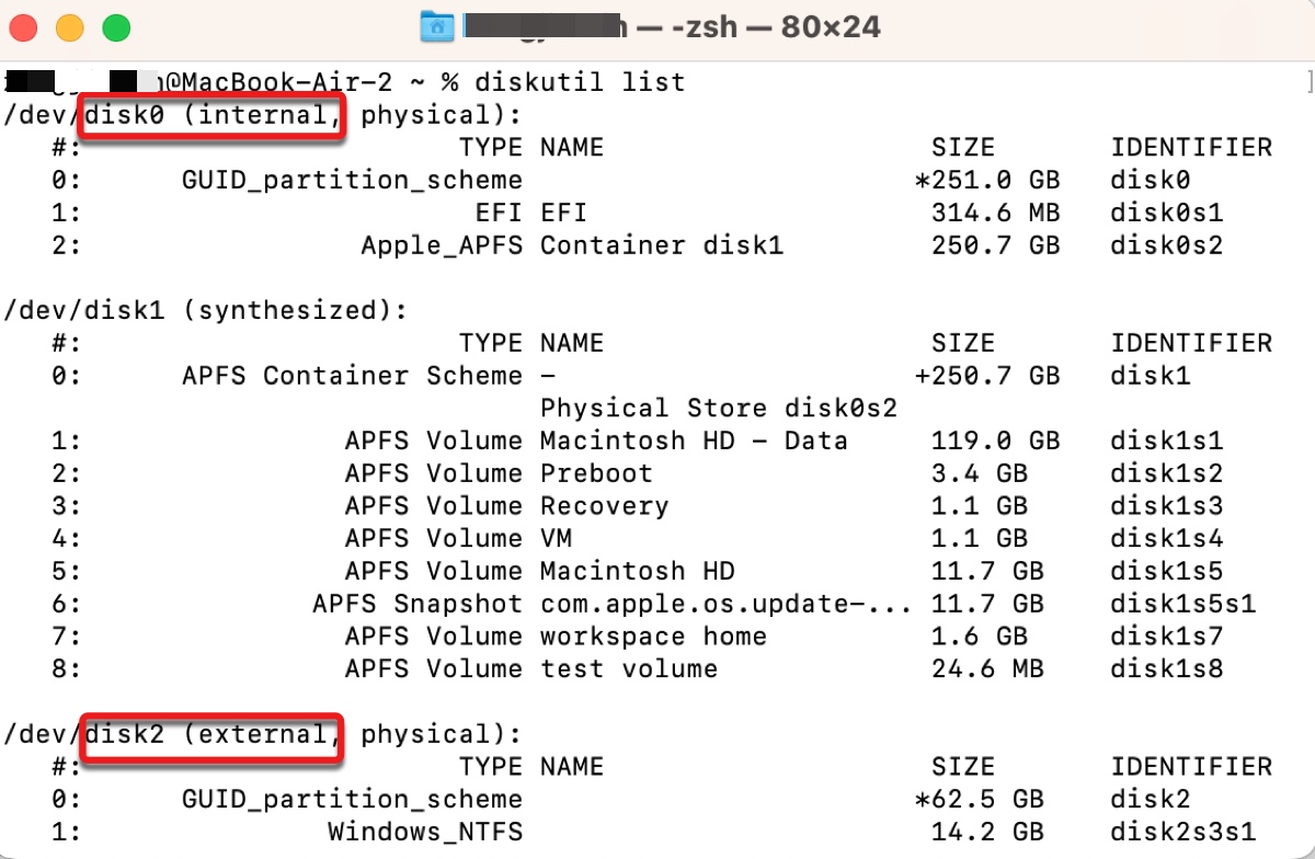 Verifique el número de disco de su unidad en Terminal
