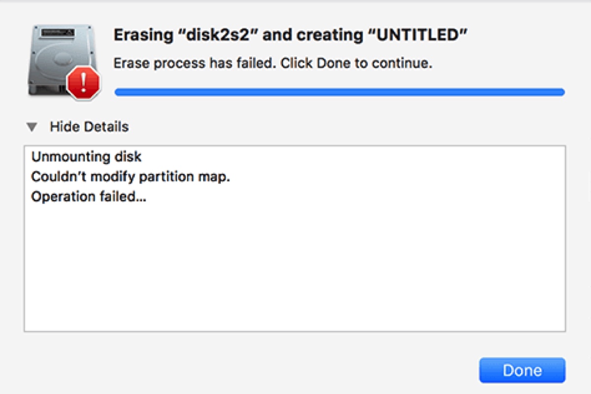 Solucionar error de no se pudo modificar el mapa de particiones en Mac