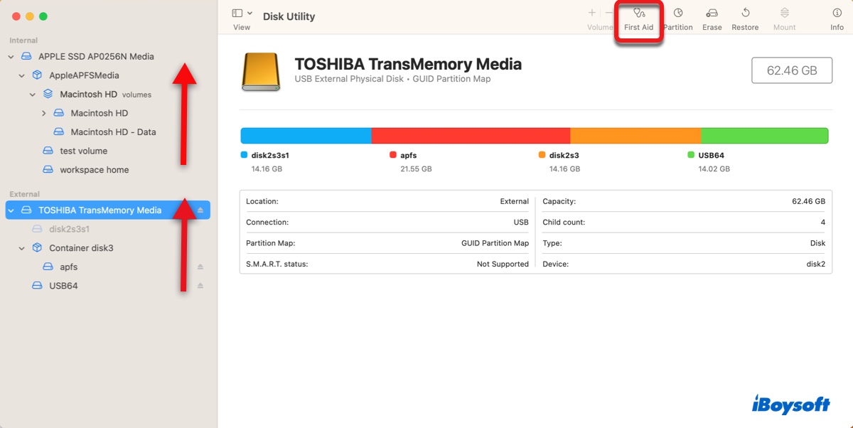 Reparar el disco problemático usando First Aid