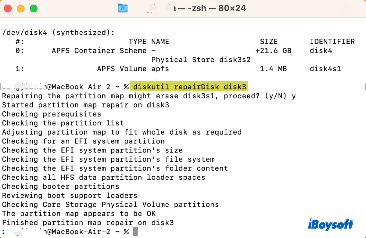 Repare el mapa de particiones de su unidad en Terminal
