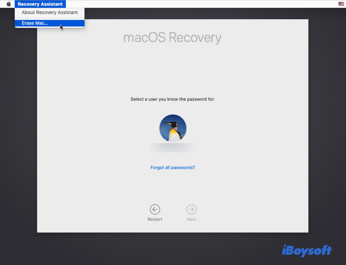 Erase the Mac from Recovery Assistant