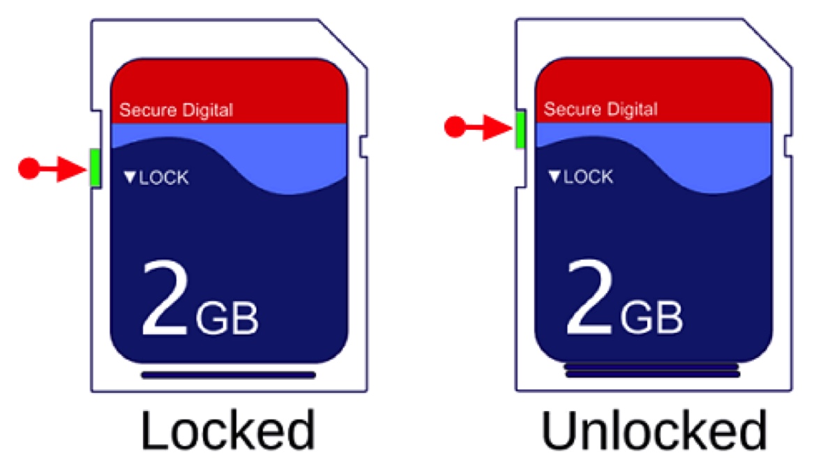 Desligue o interruptor de proteção contra gravação em seu cartão SD para permitir a formatação