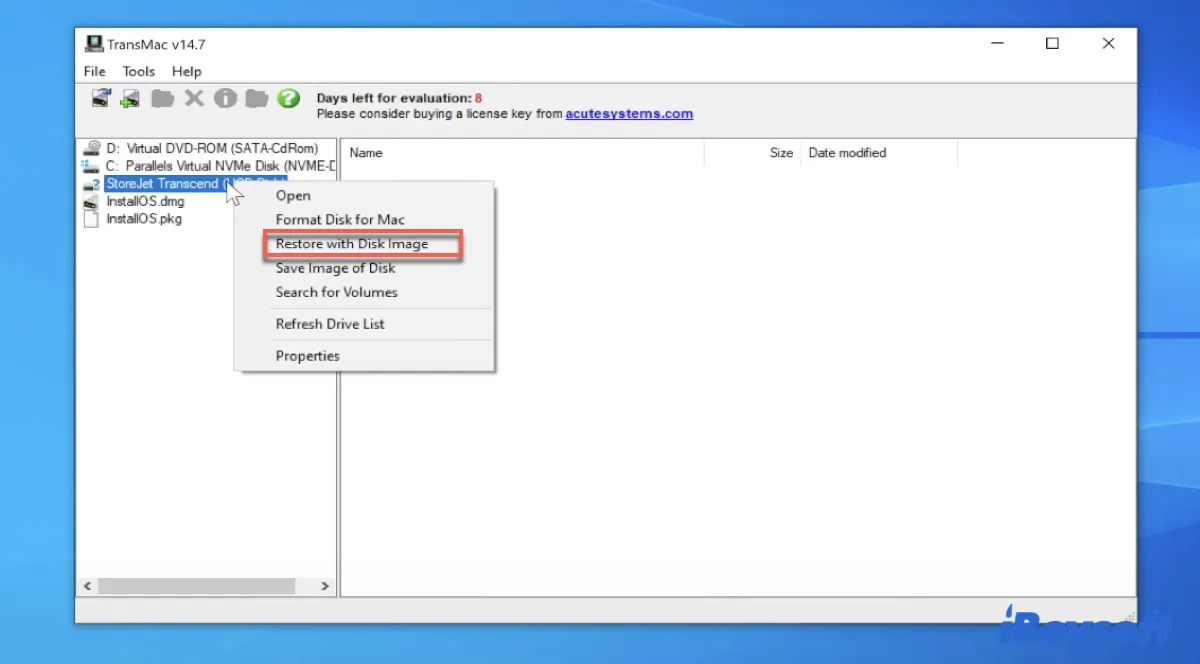 Restaurer le lecteur USB avec le fichier dmg pour créer un installateur macOS bootable sur Windows