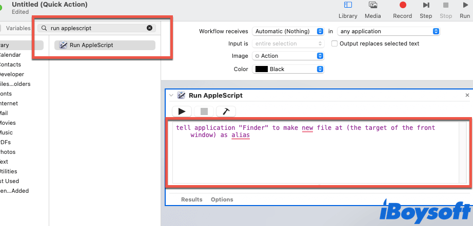 use Automator to create a new file on Mac