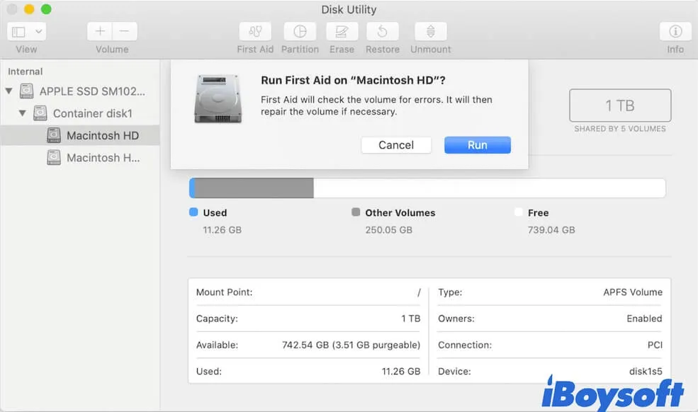run First Aid to check startup disk in macOS Recovery