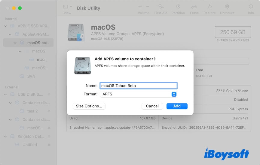 add new APFS volume