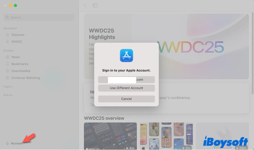 Log in to Apple Developer app