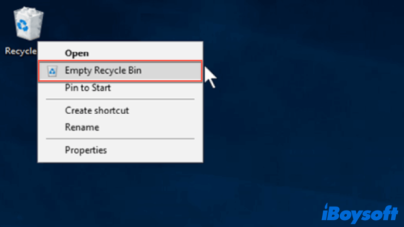 empty Recycle Bin on the desktop