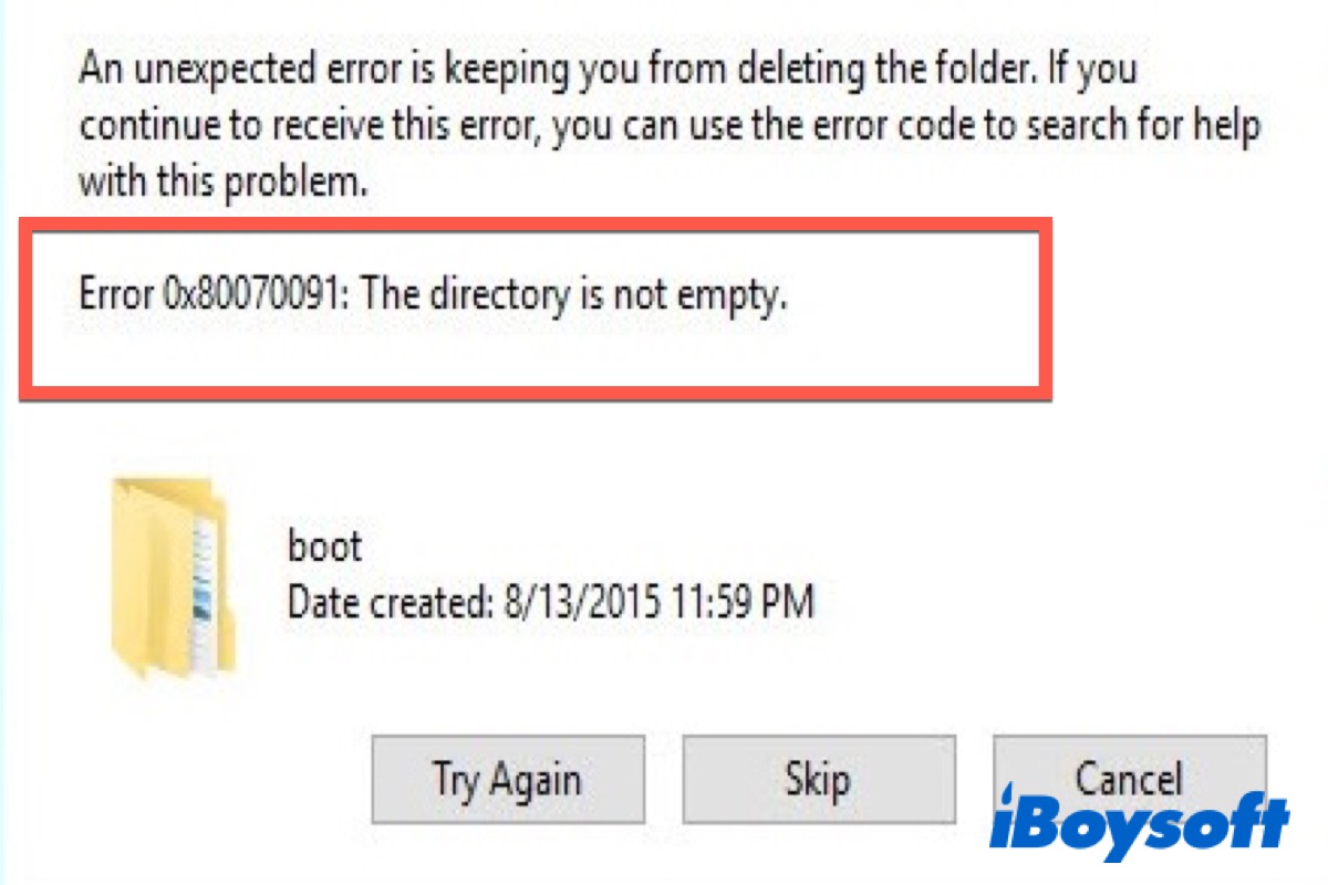 Arregla el Error 0x80070091 en Windows