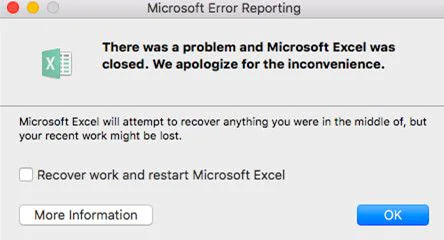 Informe de error de Microsoft Excel
