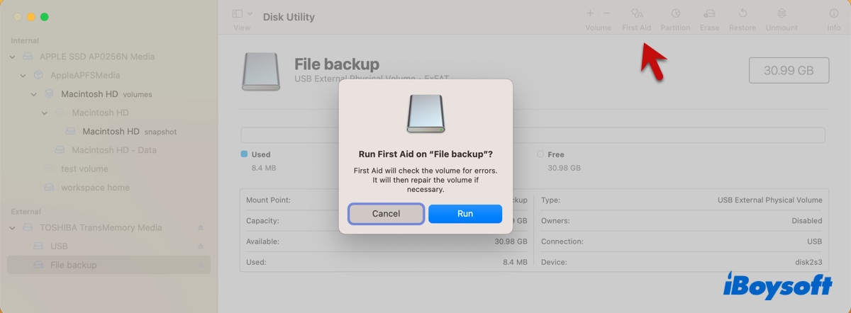 Réparer le lecteur exFAT sur Mac dans Utilitaire de disque