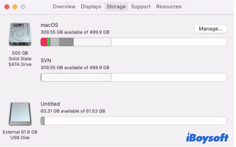 verificar espacio de almacenamiento del disco duro externo en Mac