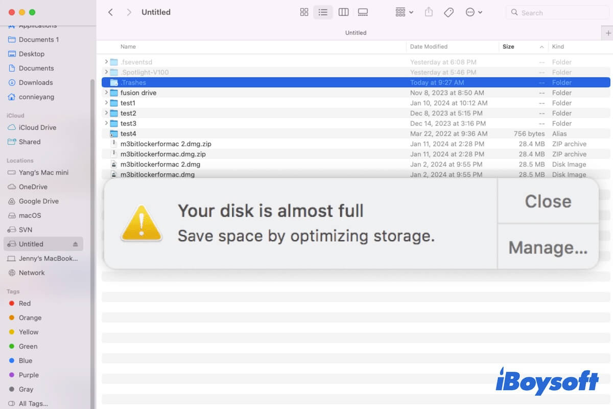 Externe Festplatte ist voll, aber keine Dateien auf dem Mac
