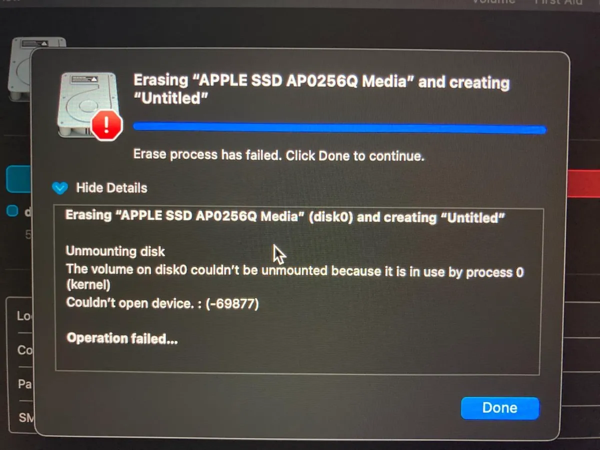 the Couldnt open device 69877 error when erasing Mac