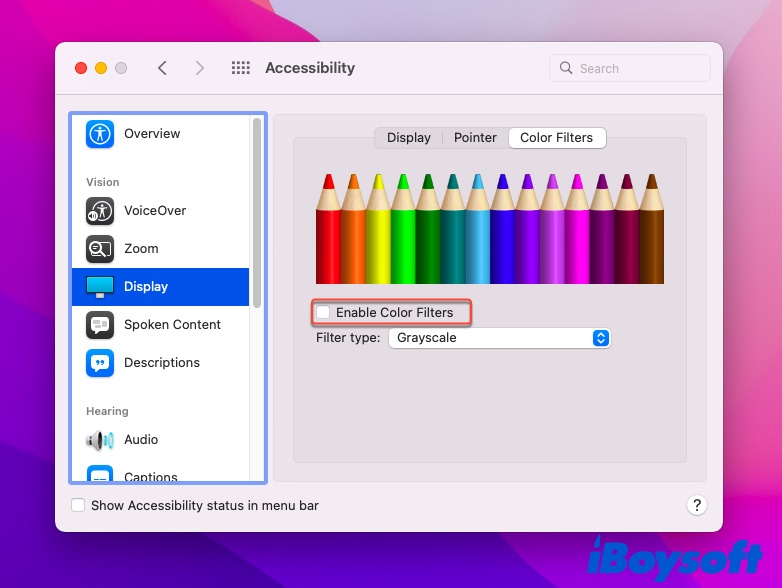 how to enable color filters on macOS Monterey
