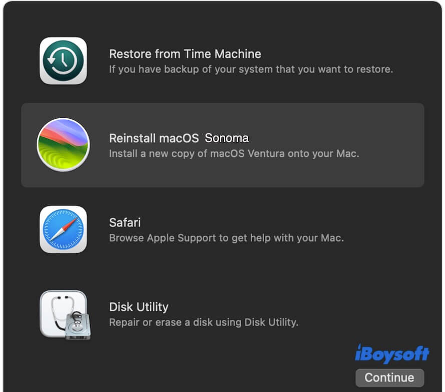 reinstall macOS Sonoma in Recovery Mode