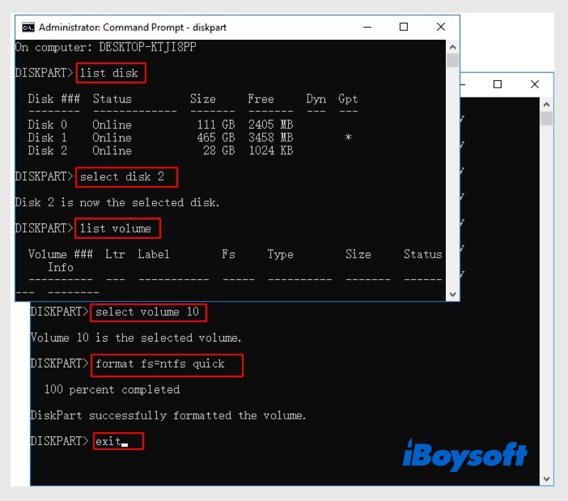 BitLocker-Laufwerk mit Diskpart formatieren