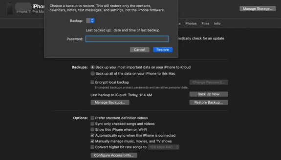 Como restaurar os backups do seu iPhone no Mac com o Finder