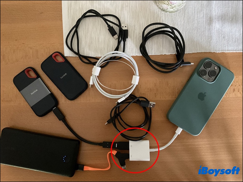 back up iphone to external hard drive via adapter