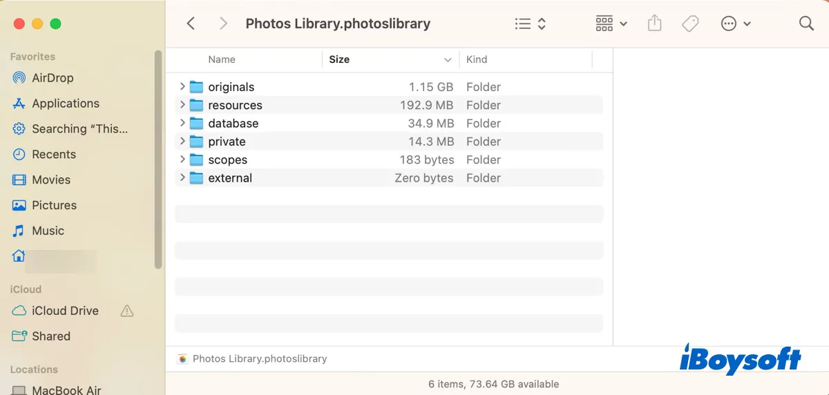 The folders inside the Photos Library on macOS Ventura