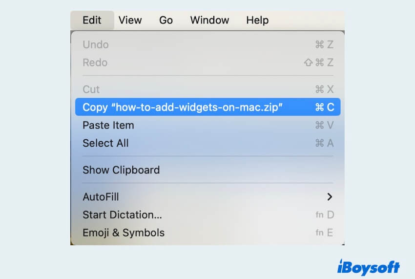 copiar arquivos com o menu Edit do Finder