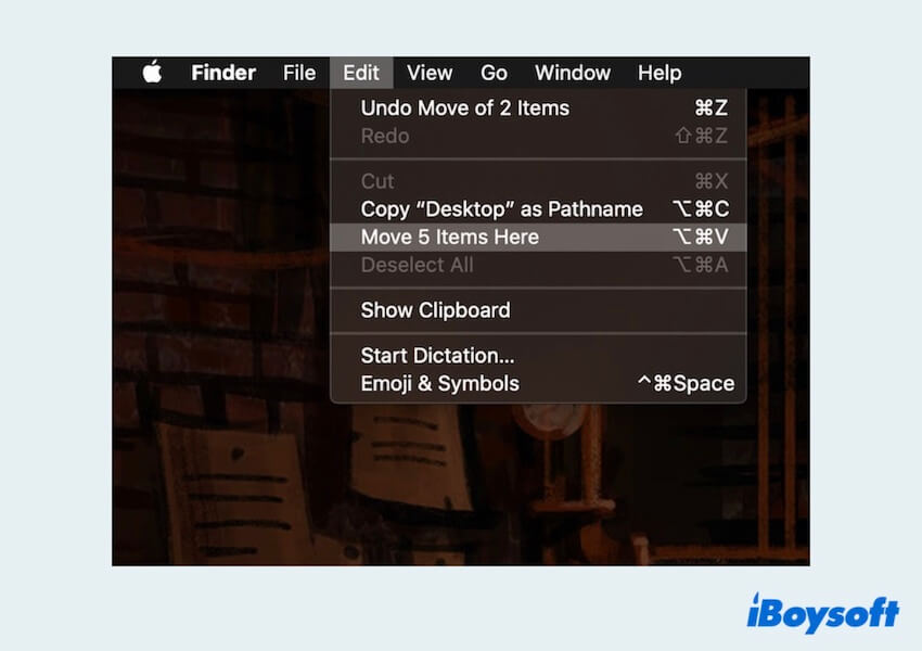 Ausschneiden und Einfügen von Dateien mit Finder-Menü