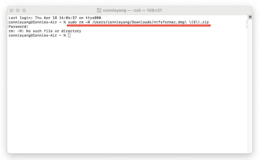 force delete files on Mac via Terminal
