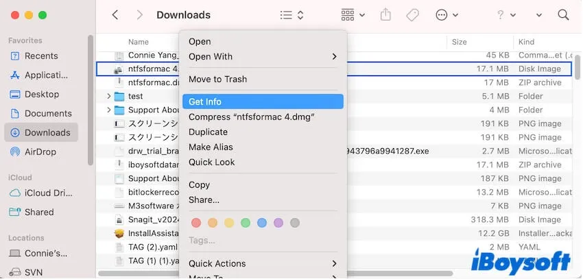 right click the locked file to select Get Info