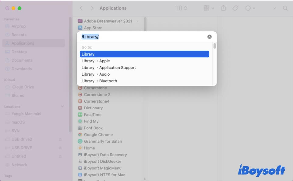 Geben Sie den Dateipfad in das Gehe zum Ordner-Feld ein