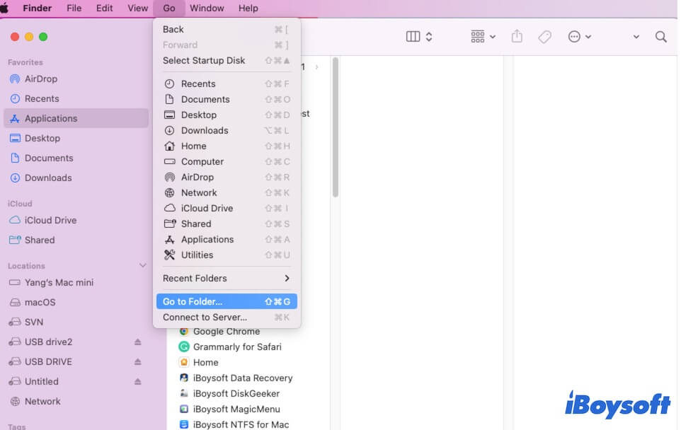 Wählen Sie Gehe zum Ordner aus dem Gehe-Menü
