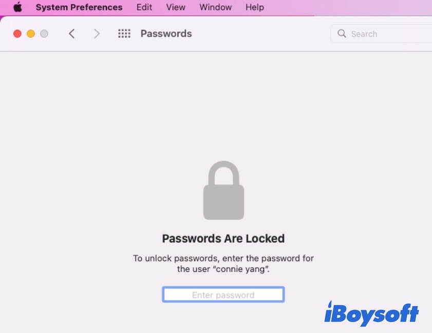 unlock the Passwords perferences pane on Mac