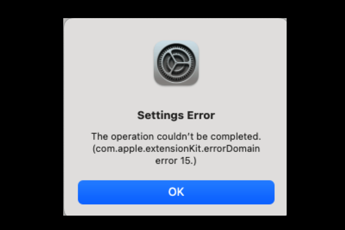 Wie man den Einstellungen Fehler com.apple.extensionKit.errordomain Fehler 15 auf dem Mac behebt