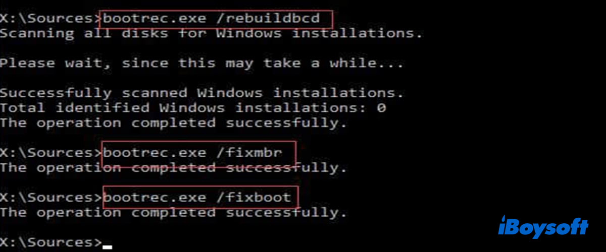 How to fix error code 0xc0000225 by rebuilding BCD