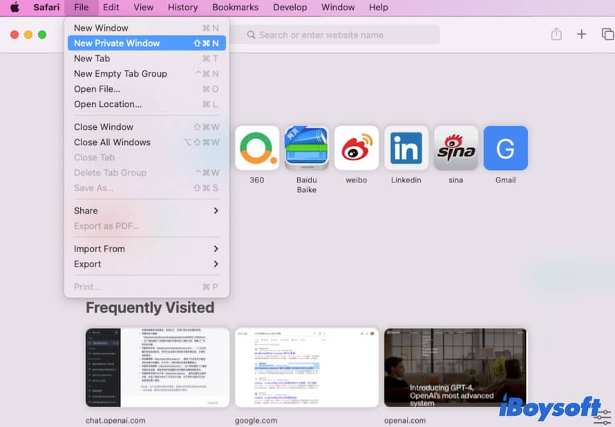 Abrir um navegador privado no Safari do Mac