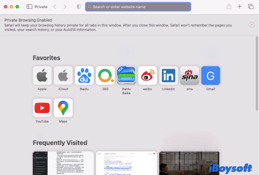 Safari private browsing window on Mac 