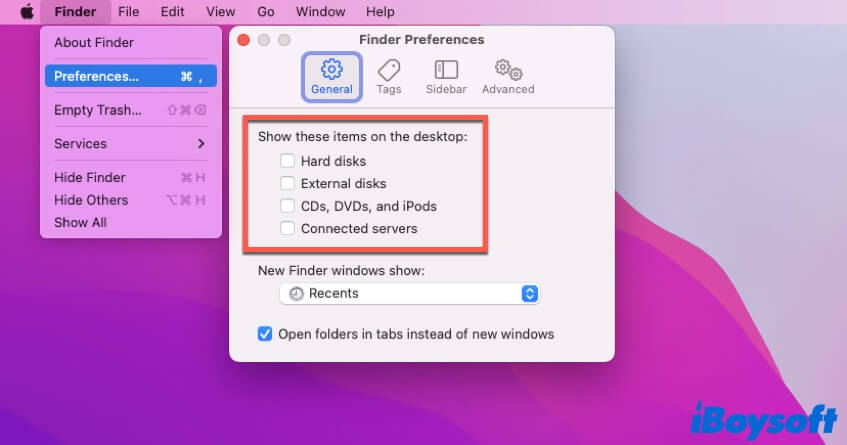 not showing hard disks on the desktop