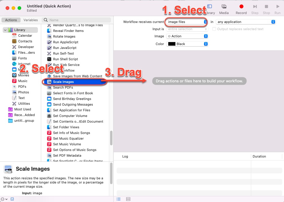Como redimensionar uma imagem no Automator no Mac