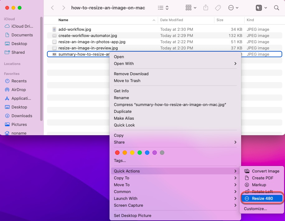 How to resize an image in Automator on Mac