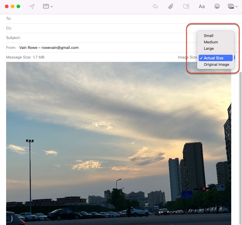 Cómo cambiar el tamaño de una imagen en la aplicación de Correo en Mac