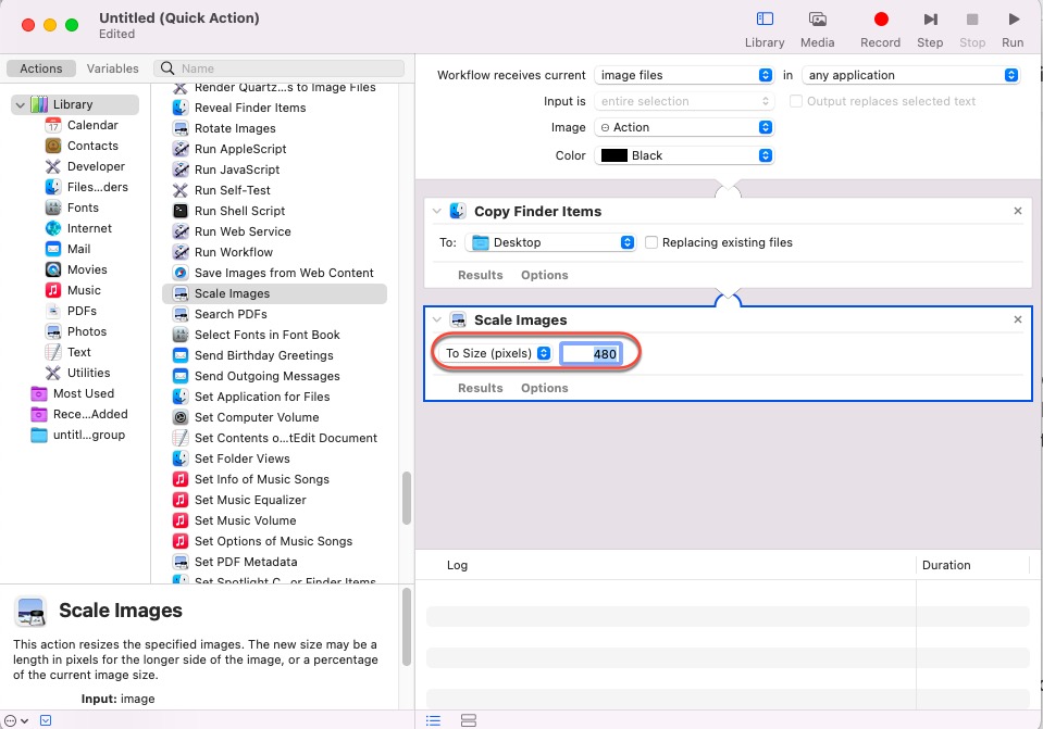 Como redimensionar uma imagem no Automator no Mac