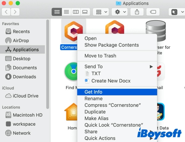 Get Info from Mac Finder context menu