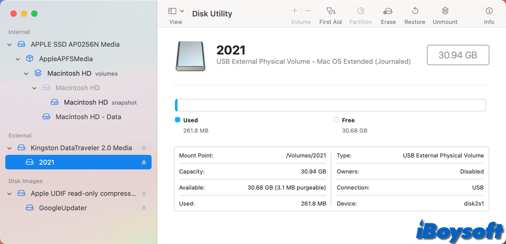 verificar informações do disco externo